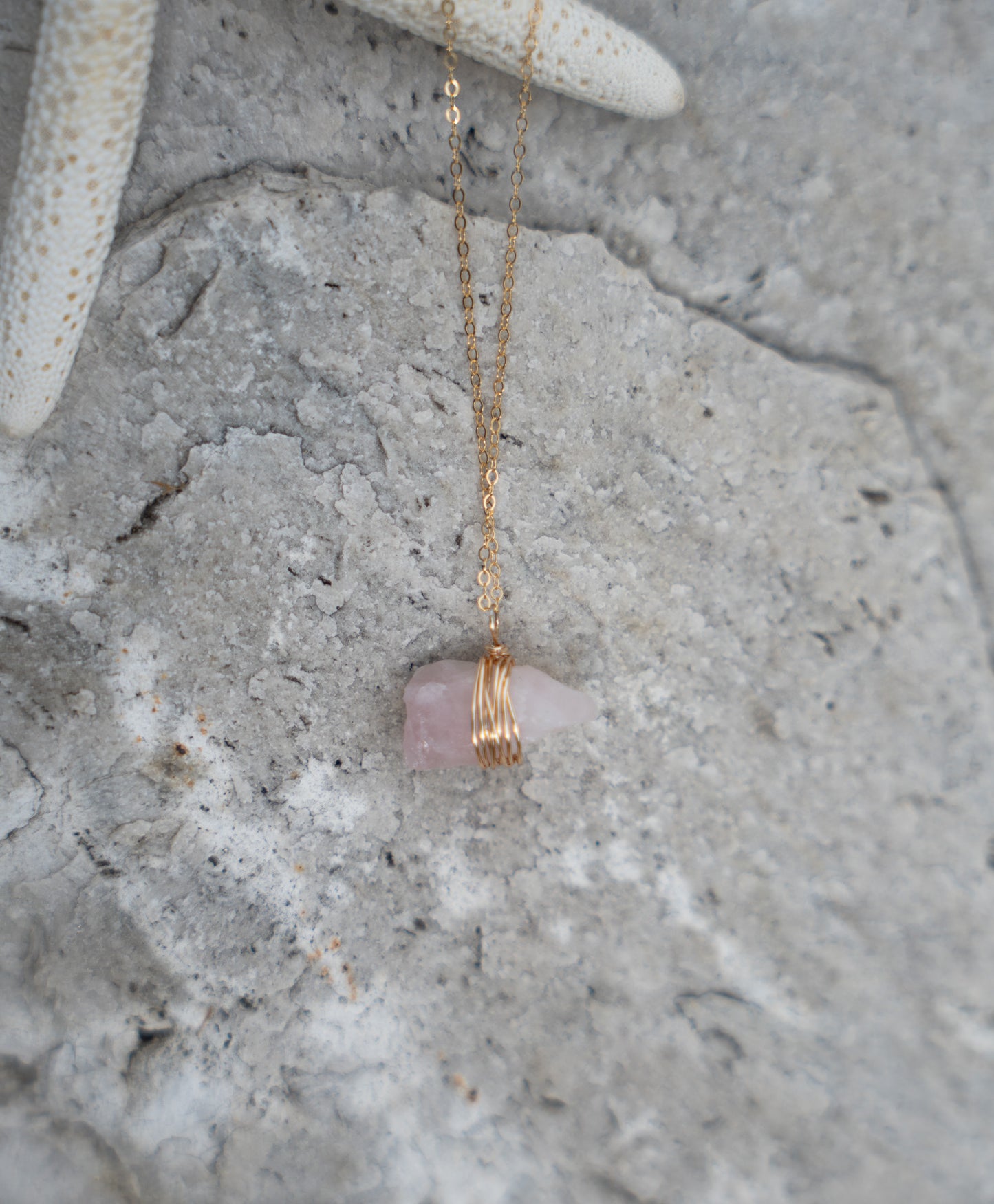 rose quartz wrapped necklace