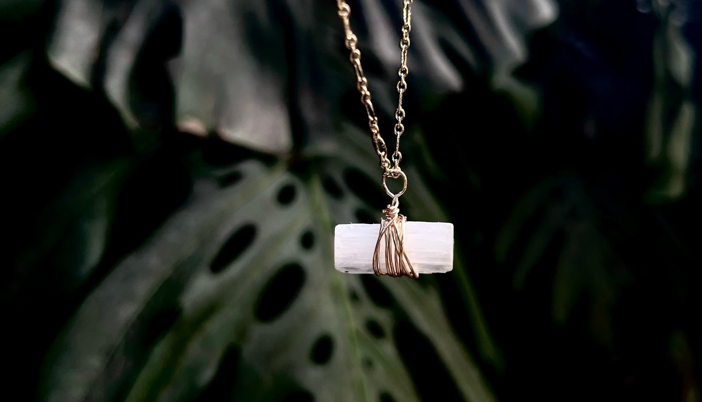 wrapped selenite necklace