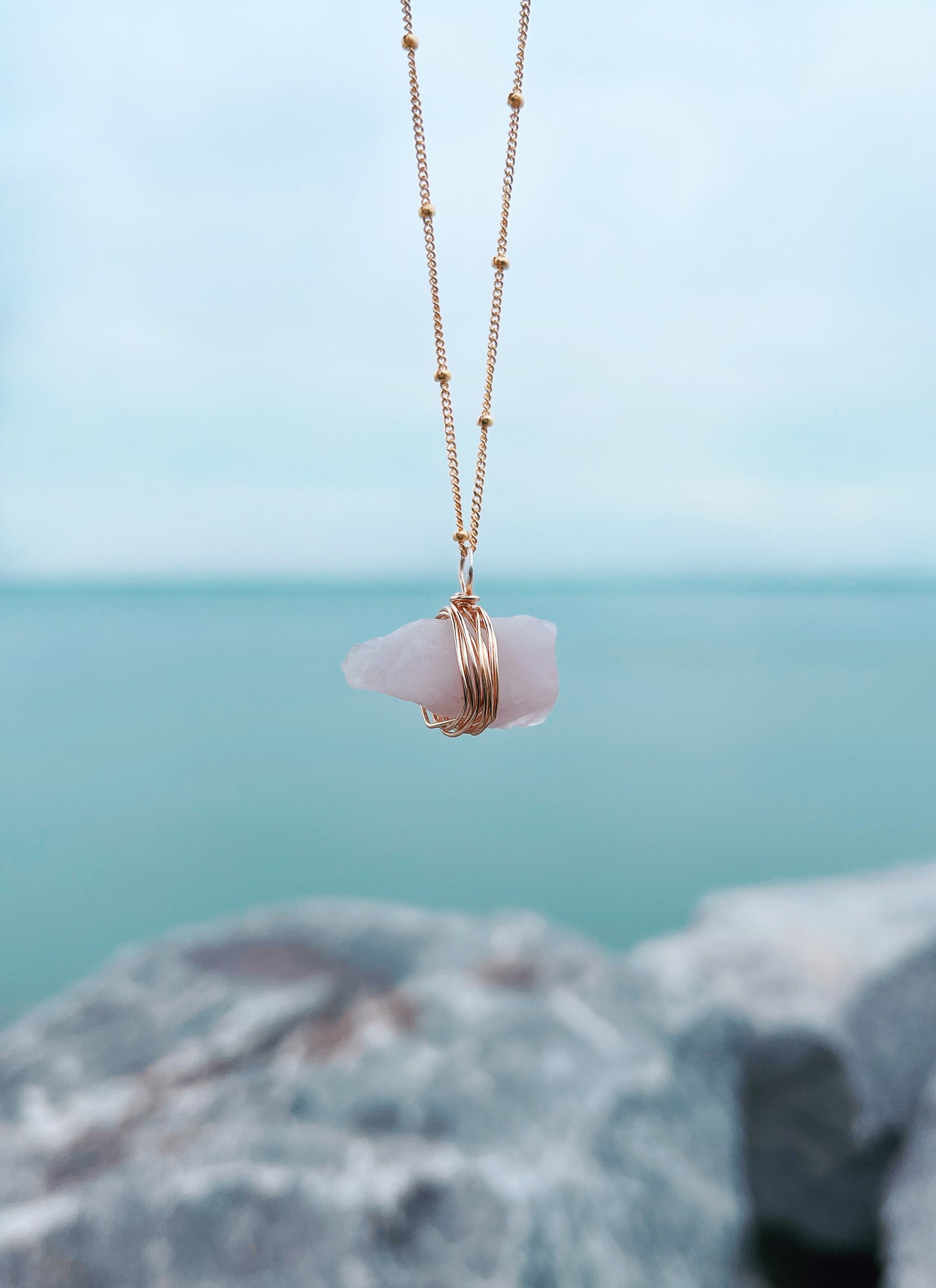rose quartz wrapped necklace