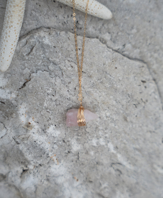 rose quartz wrapped necklace