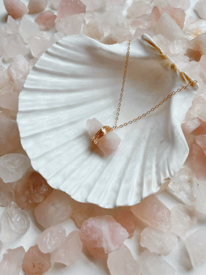 Rose Quartz Wrapped Necklace