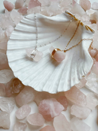 Rose Quartz Wrapped Necklace